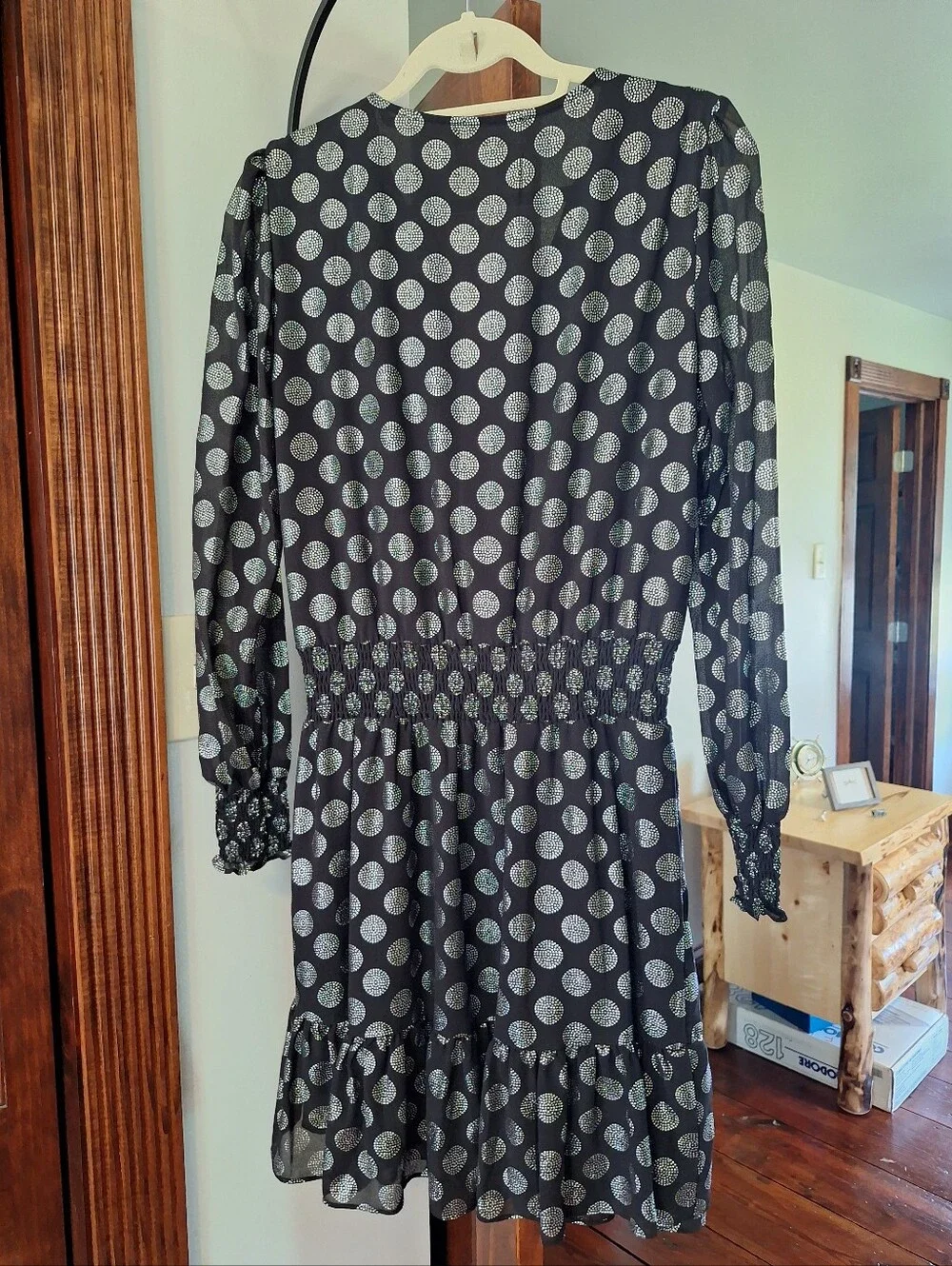 Michael Kors Medium Black Long-Sleeve Metallic Dot Dress